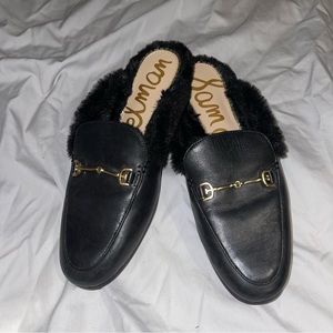SAM EDELMAN LEATHER AND REAL FUR SLIDES SIZE 6